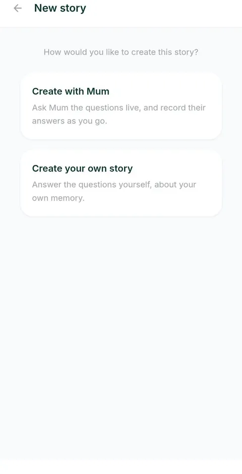 New story: create with Mum, or create your own story