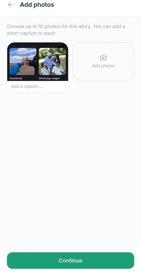 Add photos: choose up to 10 photos for the story